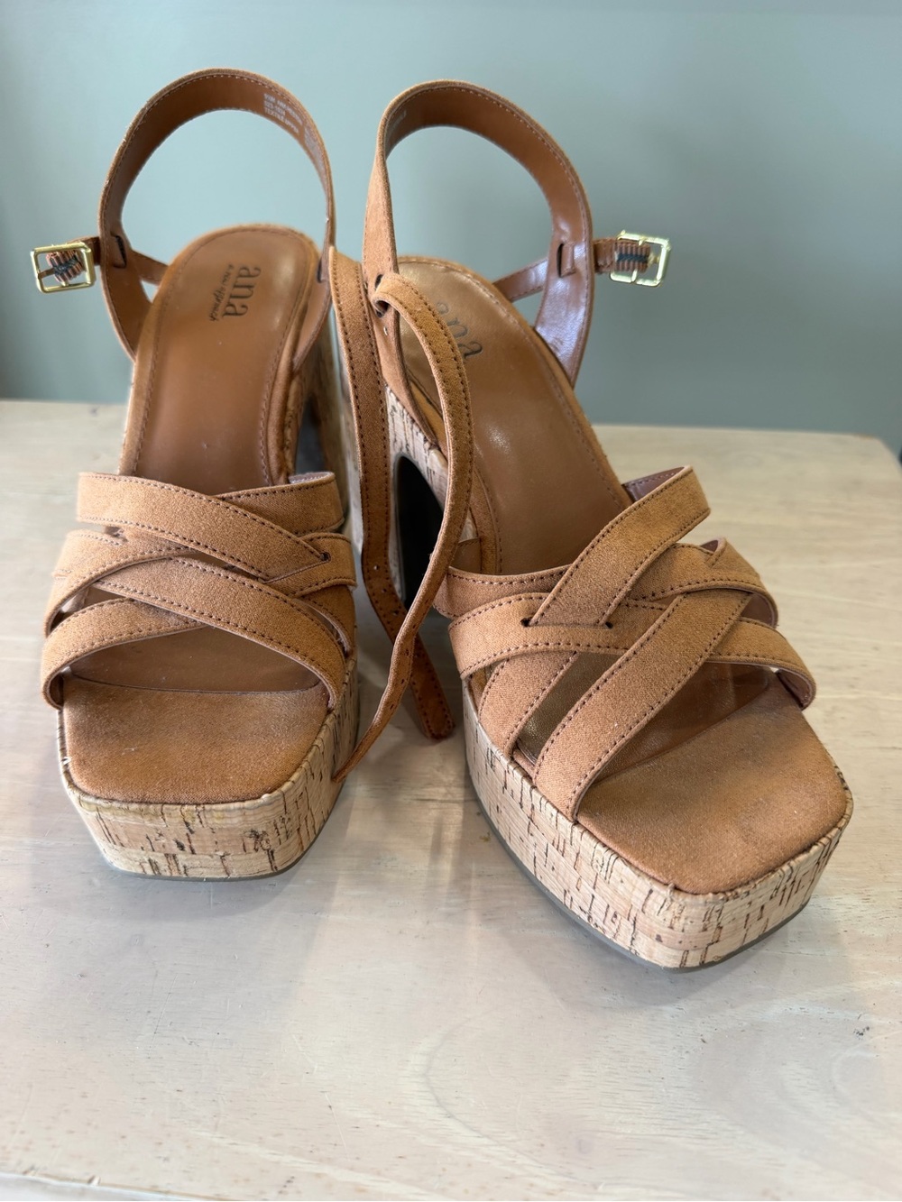 NWOT a.n.a Tan Cork Platform Strappy Sandals
